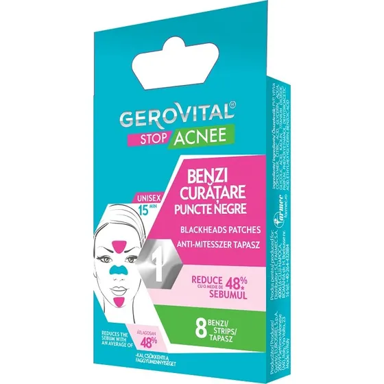 Gerovital Stop Acne Strisce Rimuovi Punti Neri, 8 pezzi