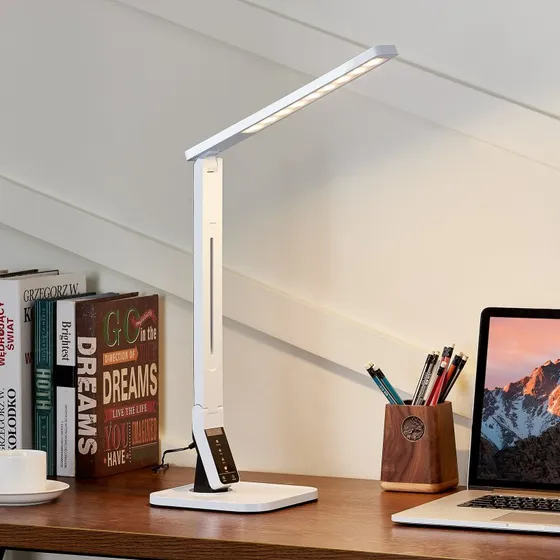 Lampada da scrivania a LED Lindby Eleni, bianca, dimmerabile