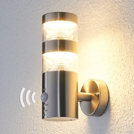 Lindby Applique da Parete Esterna Lanea in Acciaio Inox con Sensore