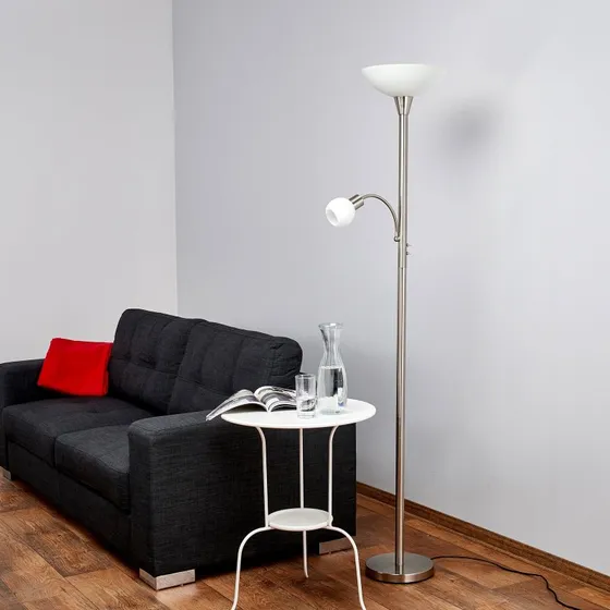 Lampada da terra Lindby Elaina, Nichel e Bianco, 180 cm