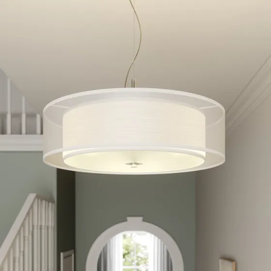 Lindby Pikka Lampada a Sospensione Ø50 Bianco con Paralume in Tessuto