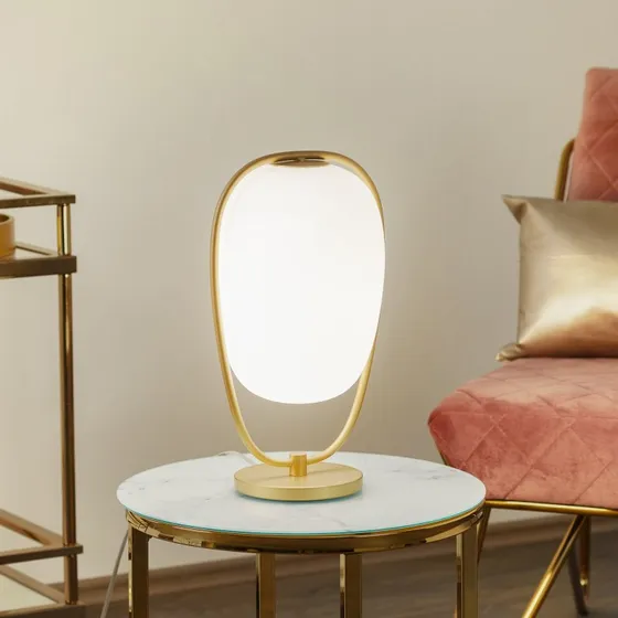 KDLN Lampada da Tavolo Lannà in Ottone e Vetro Opalino