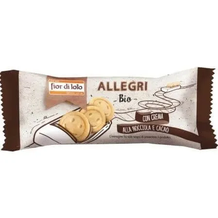 Fior di Loto Biscotti Biologici con Crema di Nocciole e Cacao, 45g
