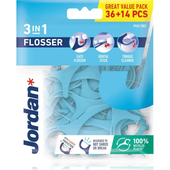 Jordan Flosser 3 in 1 - Filo interdentale, stuzzicadenti e pulisci lingua