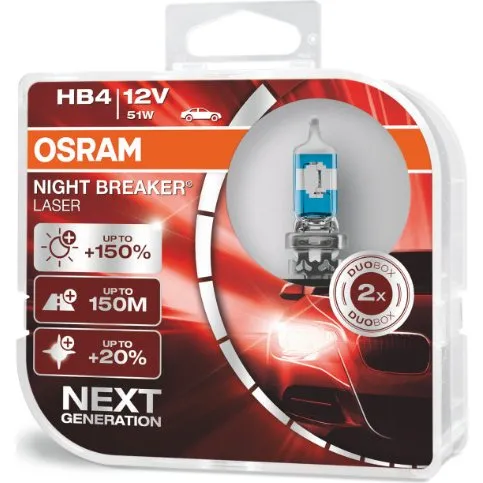 Osram NIGHT BREAKER 200 H4 +200% Lampade Alogene (2 Pezzi)