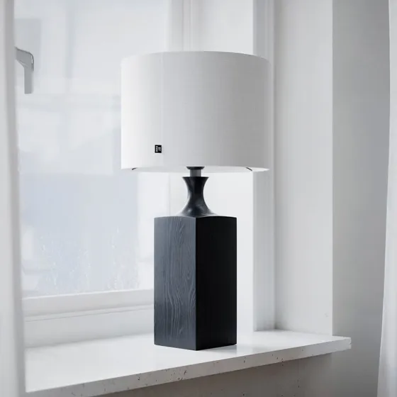 Lampada da tavolo Woody By Rydéns - Legno e Lino, Bianco e Nero