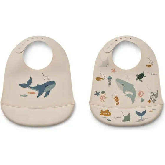Liewood Tilda Bavaglino 2-pack Silicone Creatura Marina/Sabbia
