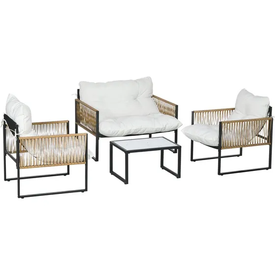 Outsunny Set Giardino 4 Pezzi Rattan Nero/Marrone/Cream