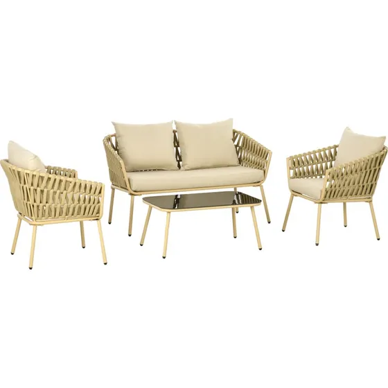 Outsunny Salotto Esterno 2 Posti con Tavolino Vetro