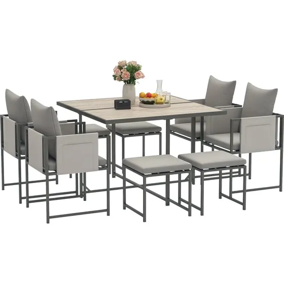 Outsunny Set Mobili Giardino 4 Sedie + 4 Sgabelli Grigio