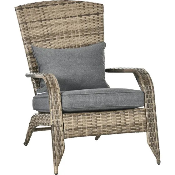 Outsunny Sedia da Giardino Adironrack in Rattan e Acciaio, Marrone/Grigio