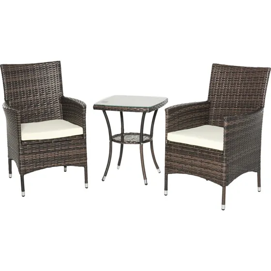 Outsunny Set Tavolo e Sedie Rattan 3pz Marrone