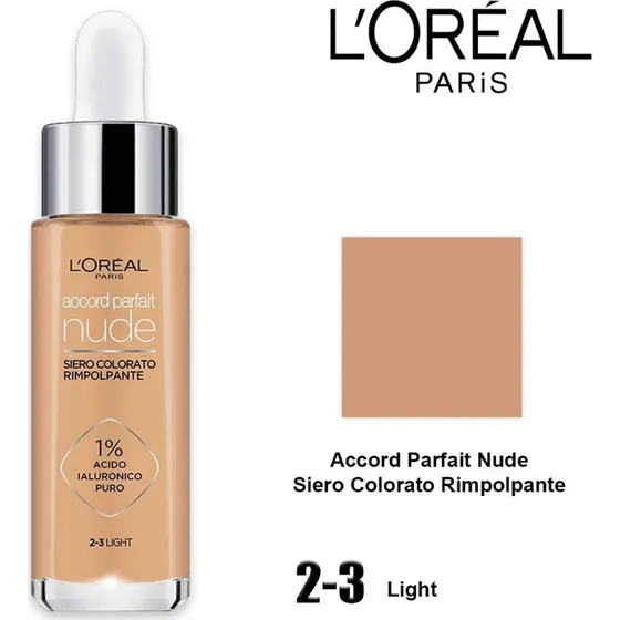 L'Oréal Paris Accord Parfait Nude 2-3 Fondotinta Siero Rimpolpante