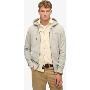 Superdry Felpa con Cappuccio Essential Logo Full Zip Grigio Chiaro - XL