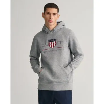 Gant Felpa con Cappuccio Archive Shield Grigia con Scudo