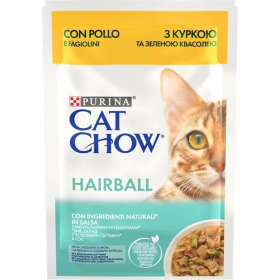 PURINA Cat Chow Hairball Control Pollo e Fagiolini 26 x 85g