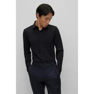 HUGO Camicia Kenno Nera Slim Fit in Jersey