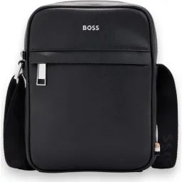 BOSS Borsa a tracolla in pelle nera Zair con zip
