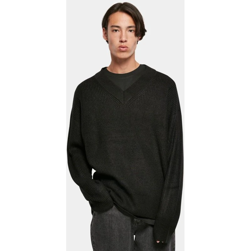 Urban Classics Felpa Casual da Uomo con Scollo a V - Nera