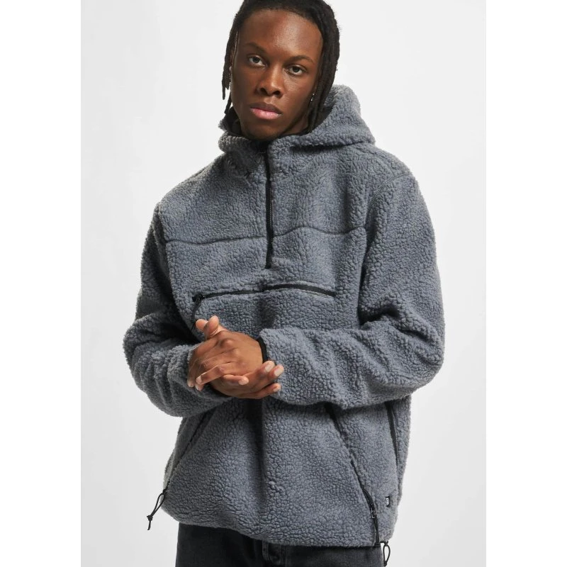 Felpa con cappuccio Brandit in pile grigia con zip