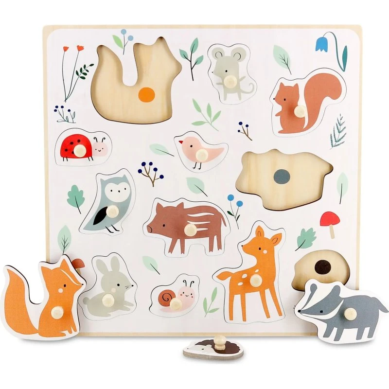 VILAC Puzzle in Legno Animali del Bosco con Pomelli - Sarah Betz