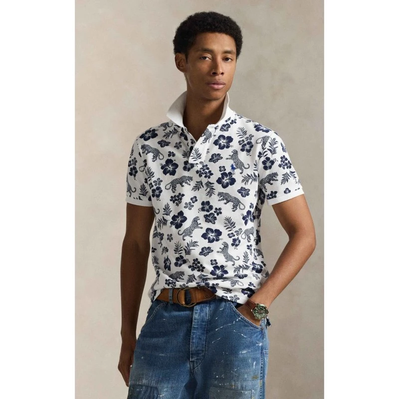 Polo Ralph Lauren bianco in piqué tropical slim fit