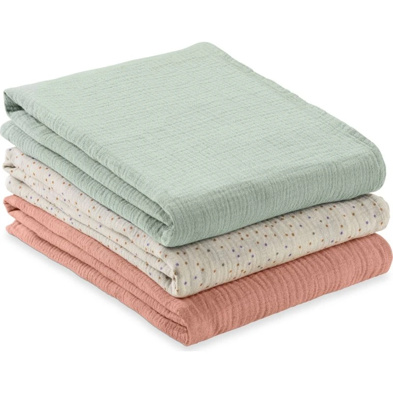 Hauck Cuddle N Clean Set 3 Teli Mussola 80x80 cm Salvia/Puntini Beige/Sughero