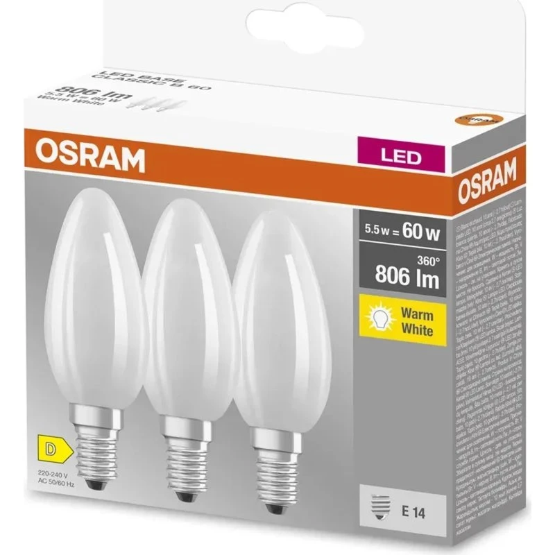 Osram LED E14 Candela 5,5W 2700K 3 pz