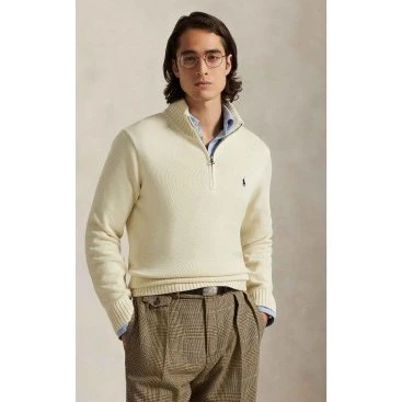 Polo Ralph Lauren Maglione in Cotone Beige con Cerniera XL