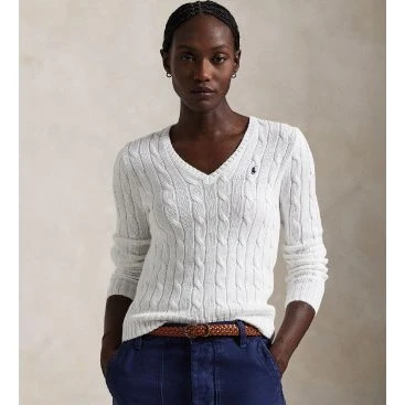 Polo Ralph Lauren Maglione Bianco a Trecce con Scollo a V - M