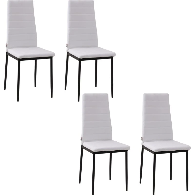HOMCOM Set 4 Sedie Imbottite in Tessuto Bianco con Gambe in Metallo