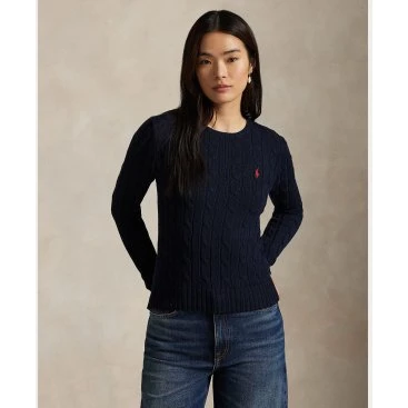 Polo Ralph Lauren Maglione a Trecce in Cotone Blu Navy XS