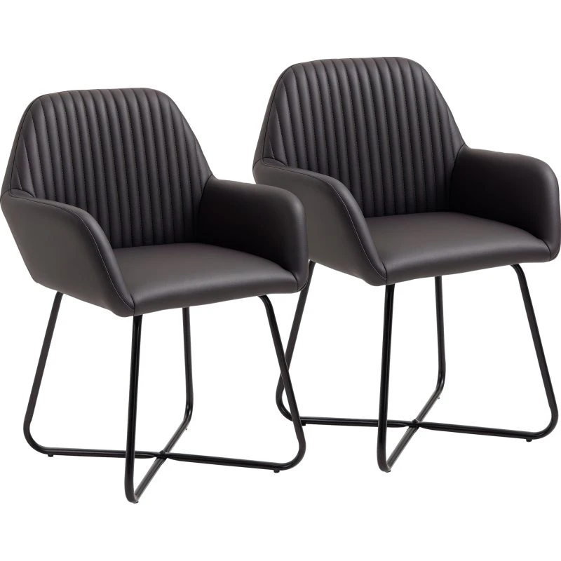 HOMCOM Set 2 Sedie Imbottite Similpelle Marrone 60x56.5x85cm