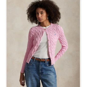 Polo Ralph Lauren Cardigan Rosa in Cotone a Trecce XL