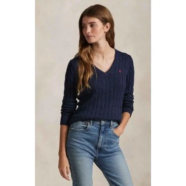 Polo Ralph Lauren Maglione in Cotone a Trecce Blu Navy L