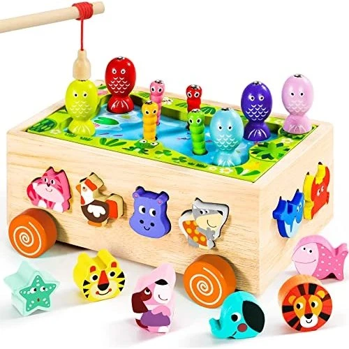 Seagoal Giochi Montessori 6 in 1 Pesca Magnetica Legno Blu