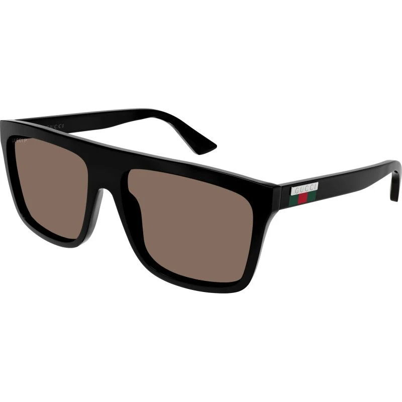 Gucci GG0748S 005 Occhiali da Sole Squadrati Nero e Marrone