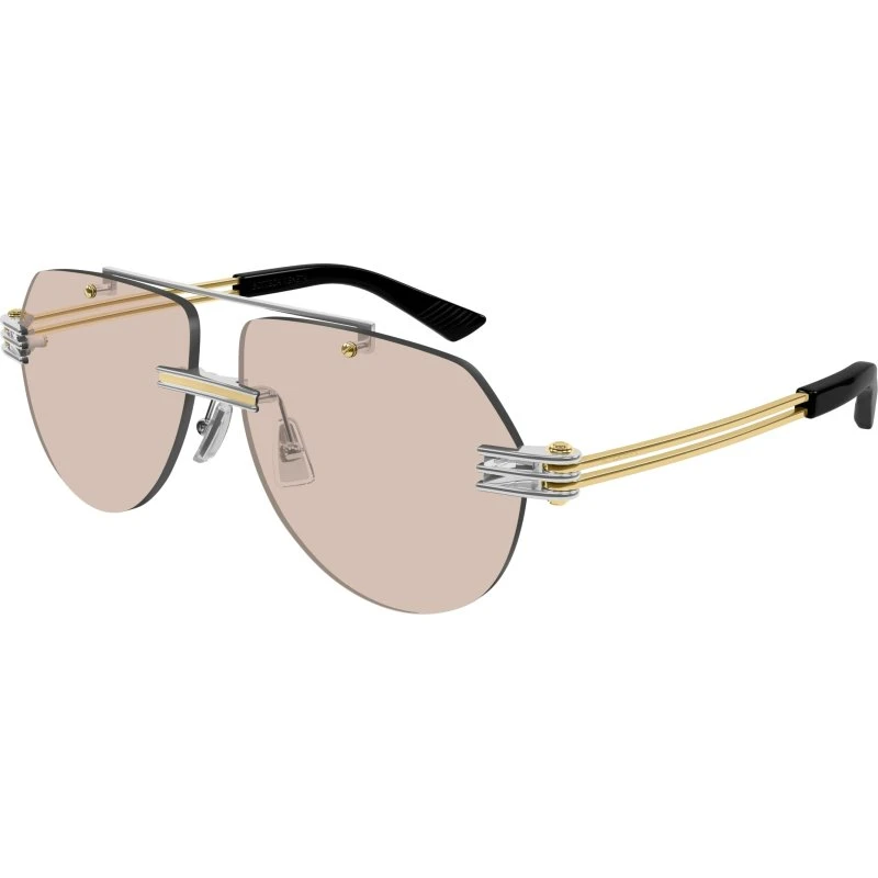 Bottega Veneta BV1342S 002 Occhiali da Sole Pilot Argento e Marrone