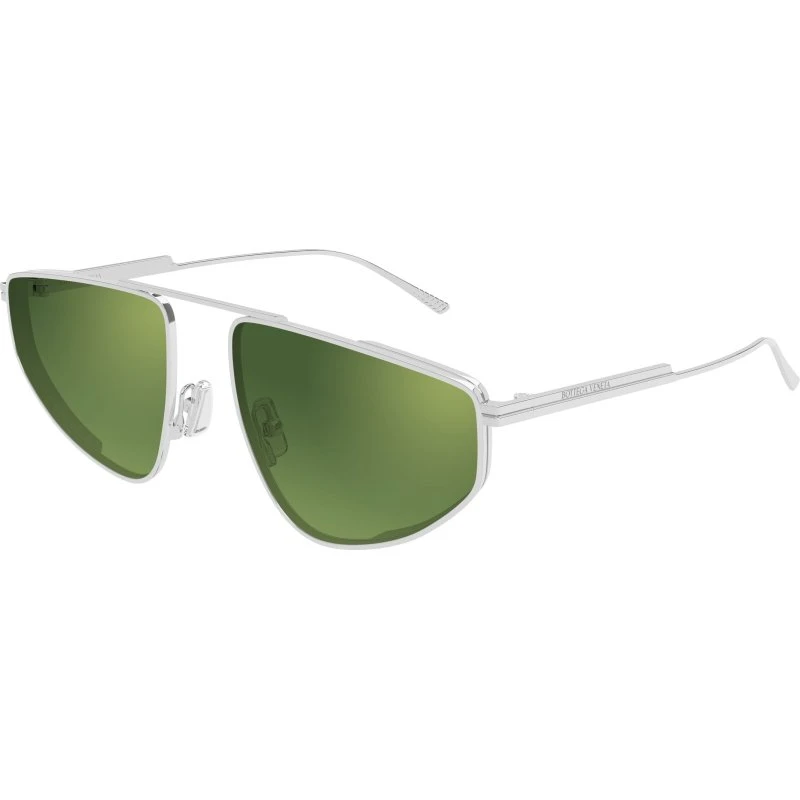 Bottega Veneta BV1466S 002 Occhiali da Sole Pilot Argento e Verde