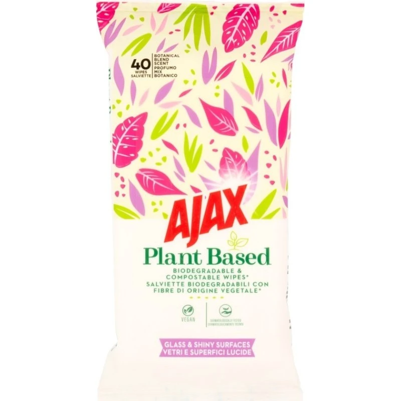 Ajax 3x Salviette Vetri 40 Pezzi Biodegradabili