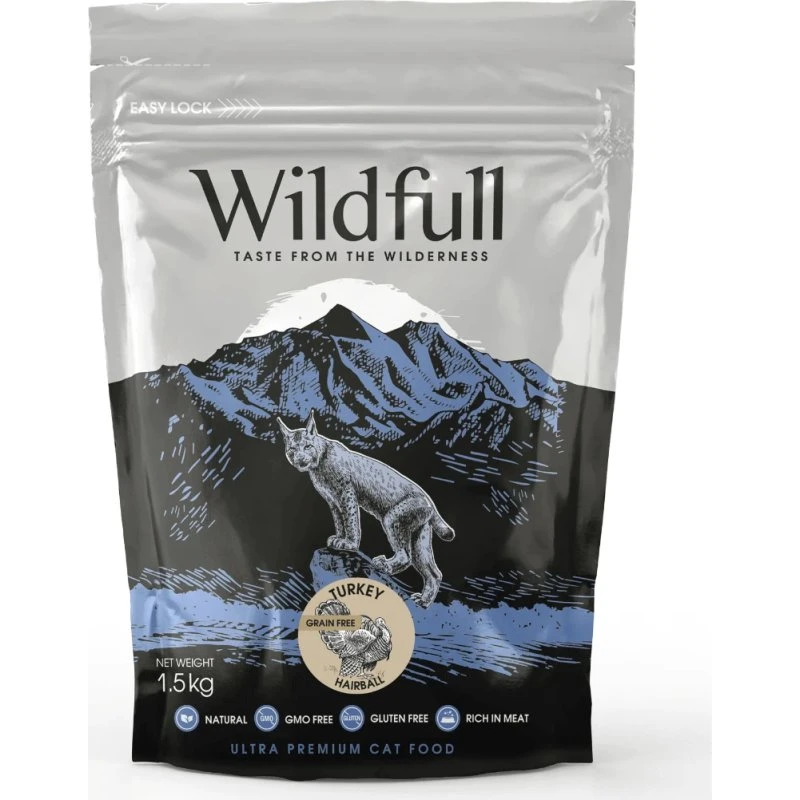 Wildfull Turkey Hairball Crocchette per Gatti Adulti, 1,5 kg