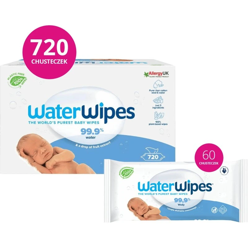 WaterWipes Salviettine per Pelle Sensibile 12 Confezioni da 60 Pz