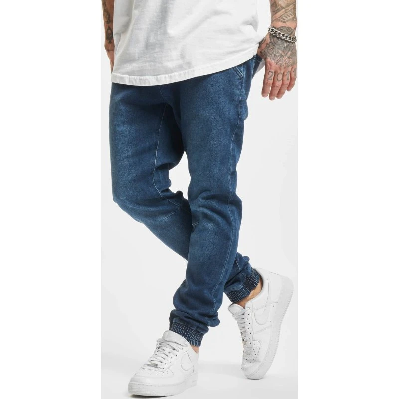 Jeans Urban Classics da uomo in cotone con elastico e coulisse, blu