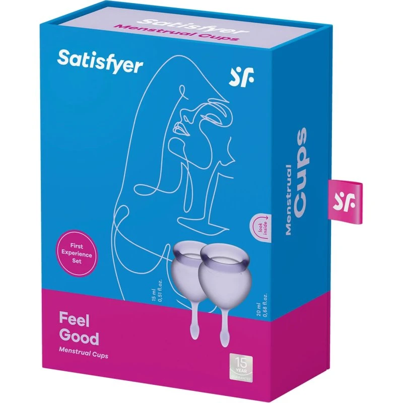 Satisfyer Feel Good Coppette Mestruali, 15 ml + 20 ml, Lila, 2 pezzi