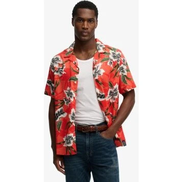Camicia Superdry Hawaiian Rossa con Stampa Hibiscus