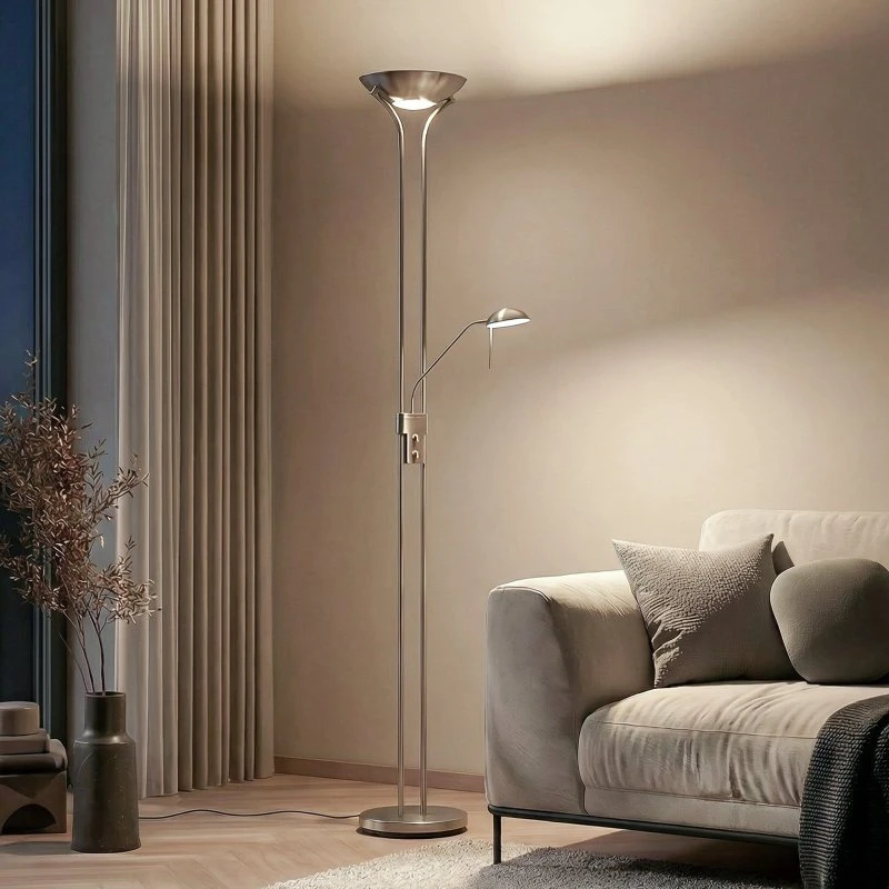 Lindby Lampada da terra LED Josefin, Nichel, con Luce da Lettura