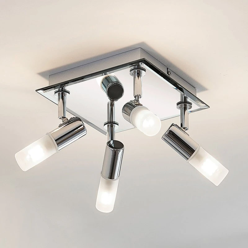 Zela Lindby Plafoniera 4 Luci Cromo e Bianco IP44
