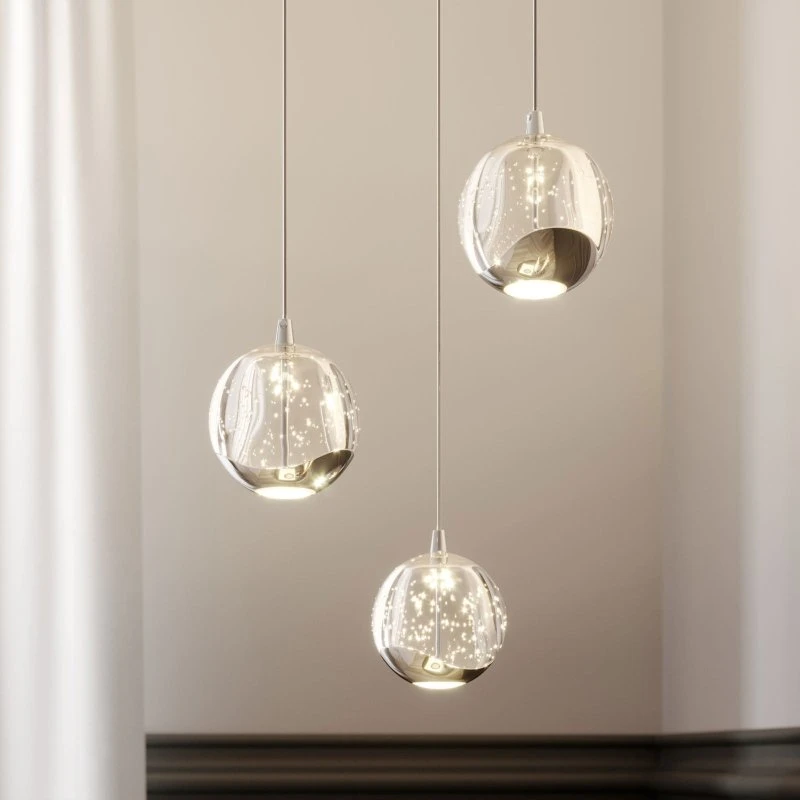 Lucande Lampada a Sospensione Hayley 3 Luci, Cromo e Vetro