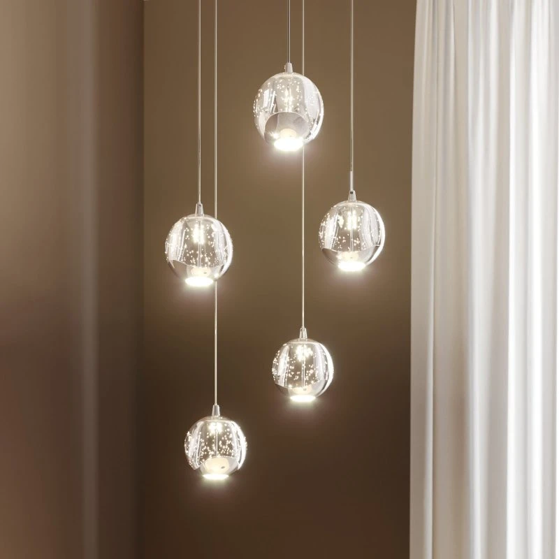 Lucande Lampada a Sospensione Hayley 5 Luci Cromo e Vetro