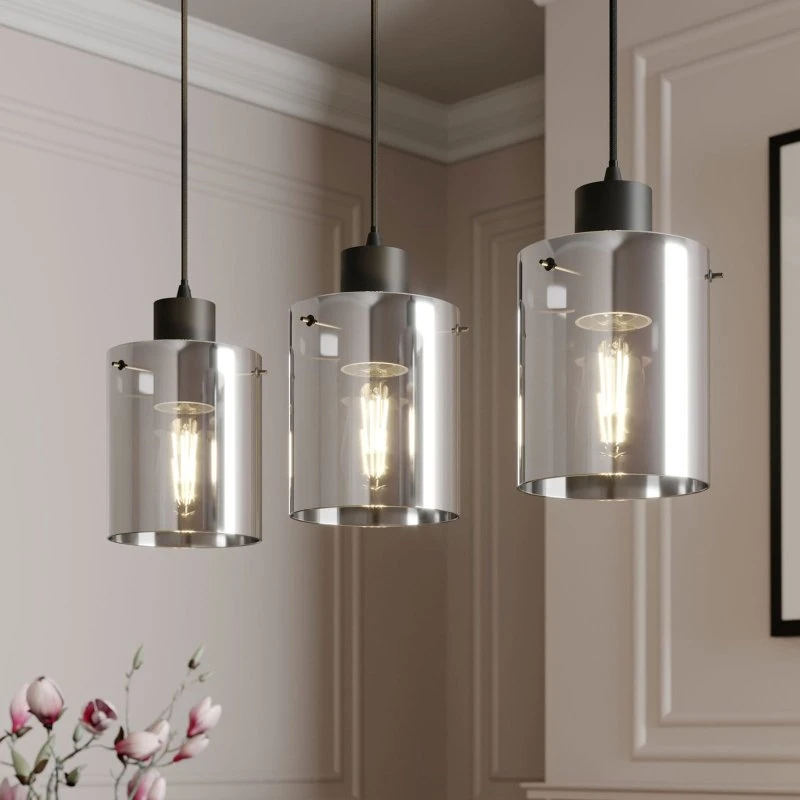 Lindby Lampada a Sospensione Kourtney - 3 Luci Vetro Grigio Fumé